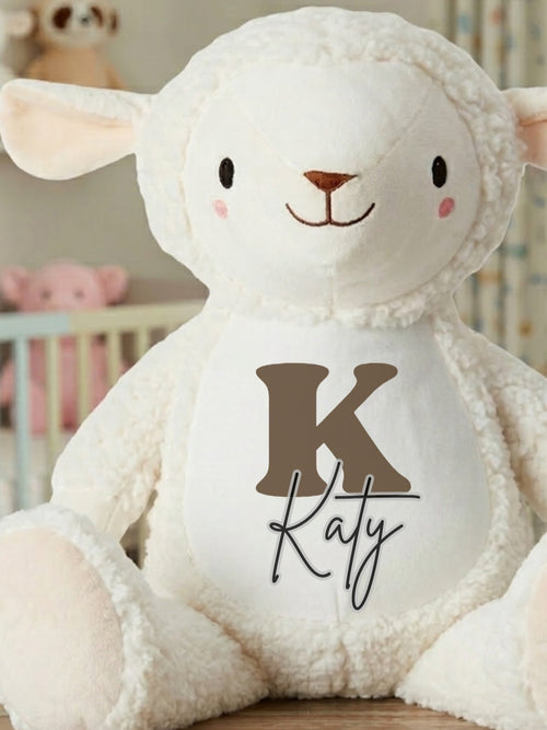 Personalised Lamb Soft Toy – Custom Name & Initial